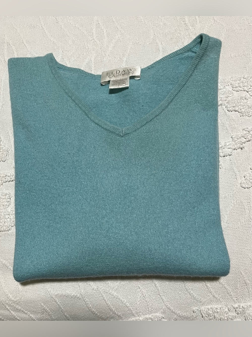 Women's Teal V-Neck Cashmere Sweater Classic Fit Cabincore